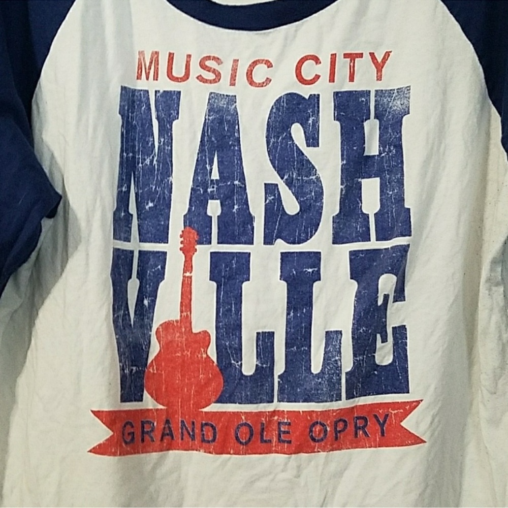 SPORTIQE 🎸 DISTRESSED WHITE/BLUE COTTON NASHVILLE BASEBALL TSHIRT Women XXL 2X - Picture 5 of 12